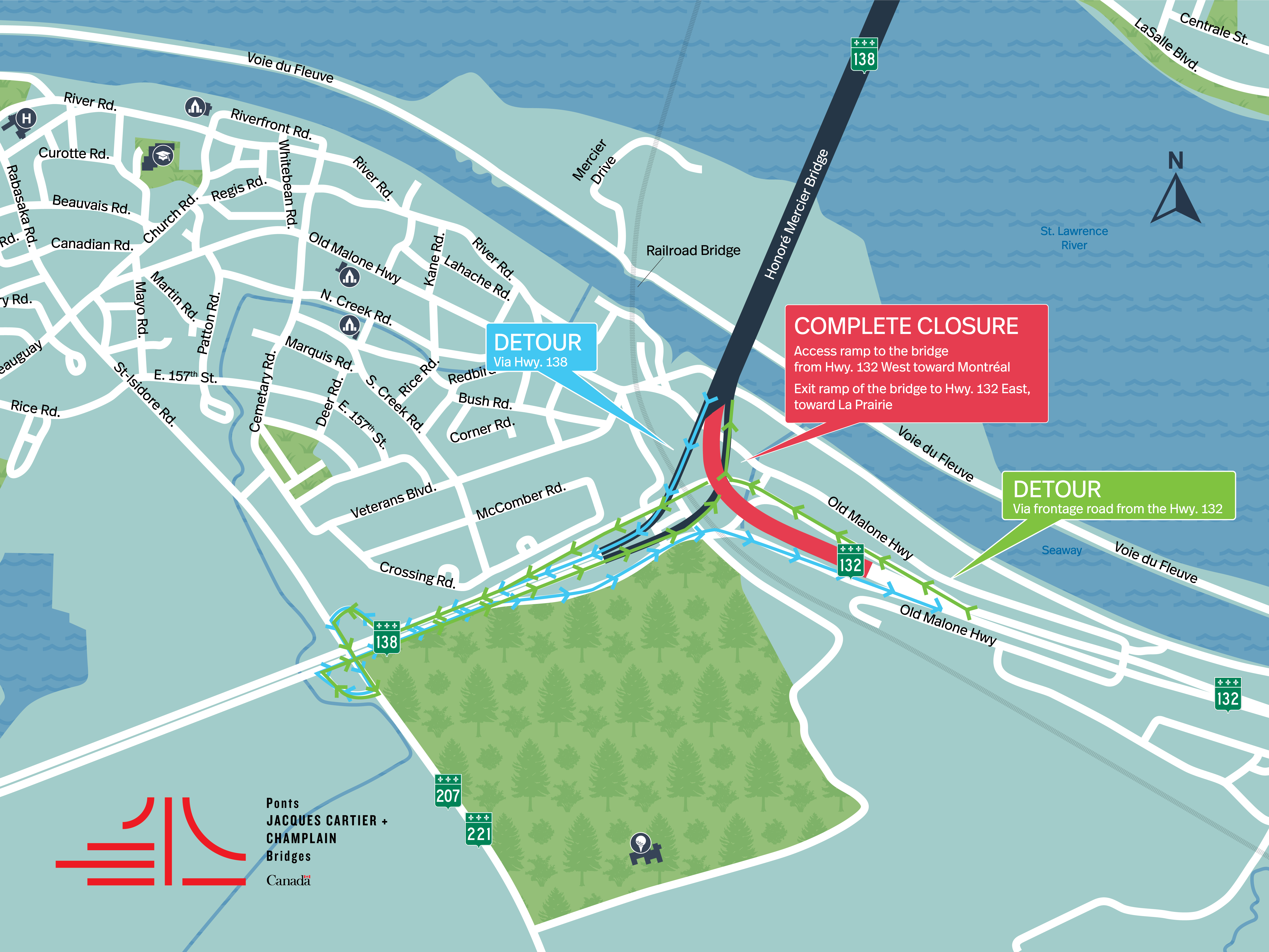 Honoré Mercier Bridge | Complete night closure of the access ramps from the Hwy. 132 West and the Hwy. 132 East, on April 22