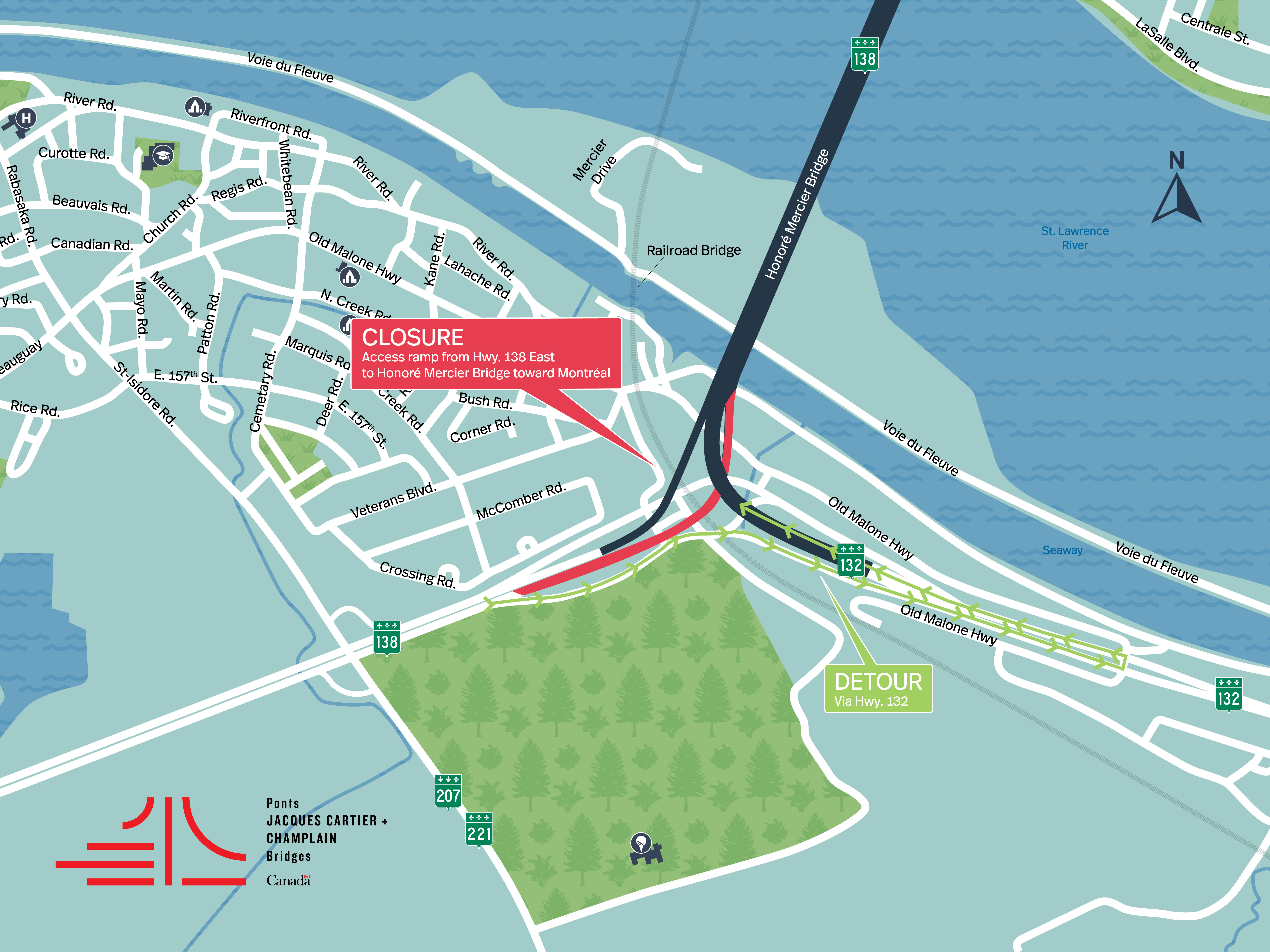 Honoré Mercier Bridge | Complete night closure of Hwy. 138 East access ramp toward Montréal, on January 17