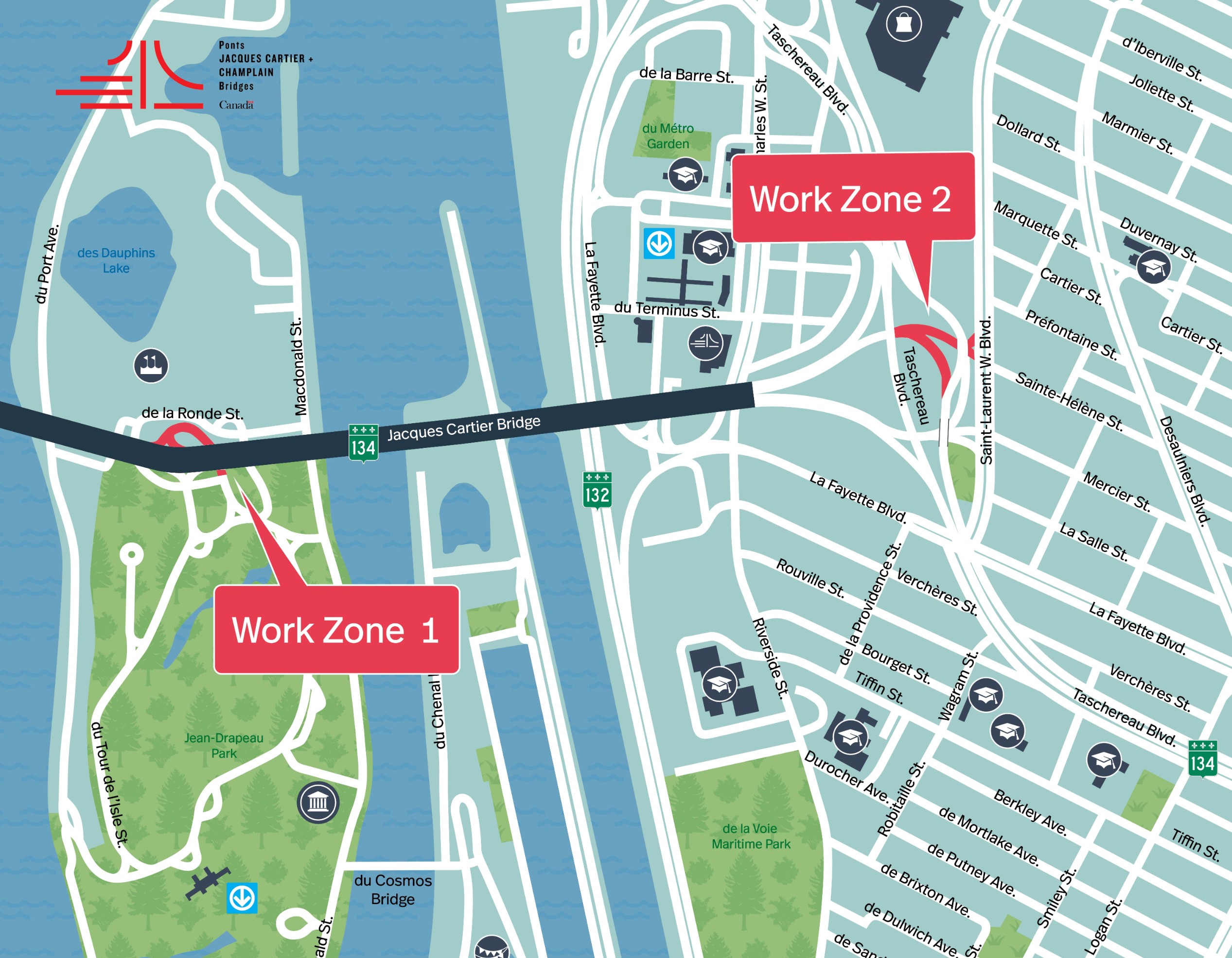 Jacques Cartier Bridge | Complete night closure of several access and exit ramps, on May 16