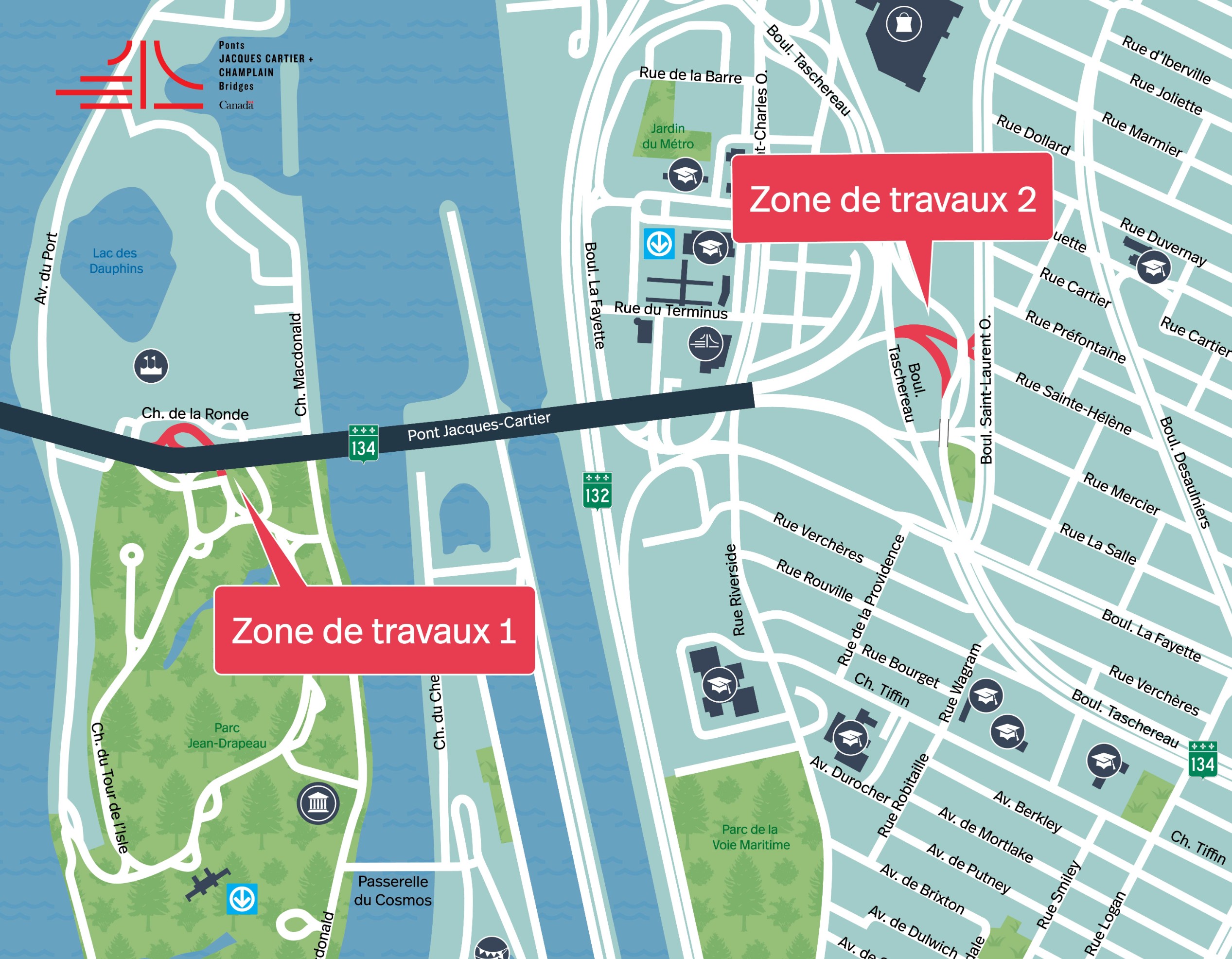 Pont Jacques-Cartier | Fermeture complète de nuit de plusieurs bretelles d'accès et de sortie, le 16 mai