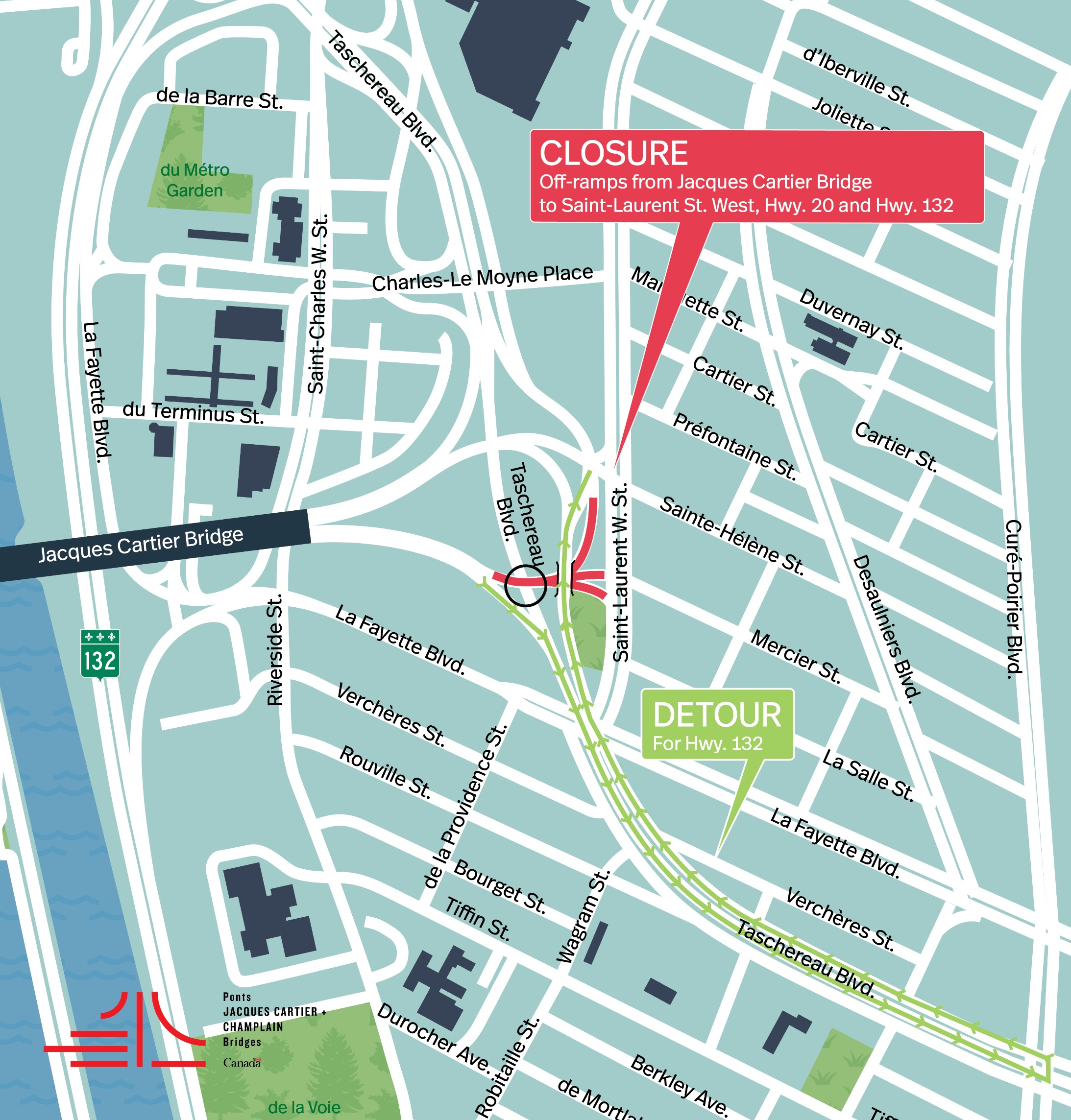 Cancelled | Jacques Cartier Bridge | Complete night closure of the Jacques Cartier Bridge exit ramps toward South Shore, on May 29