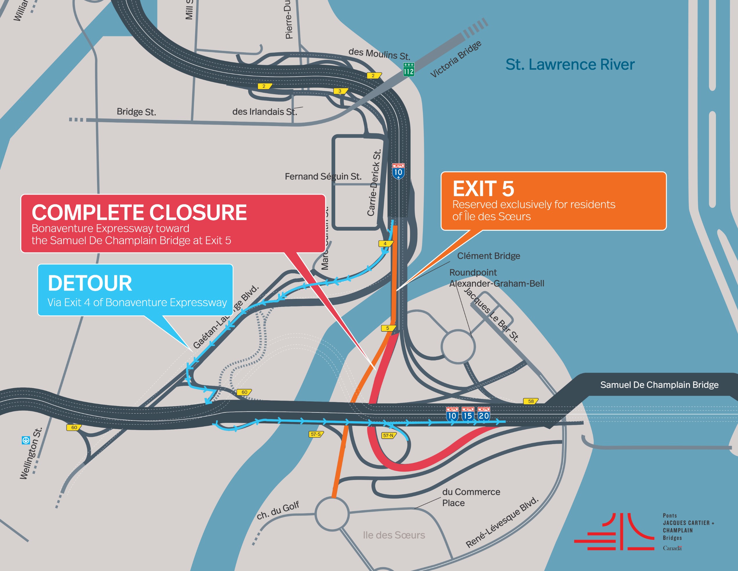 Bonaventure Expy. | Long-term closure of the access ramp of the Expy. to the Samuel De Champlain Bridge, starting July 14