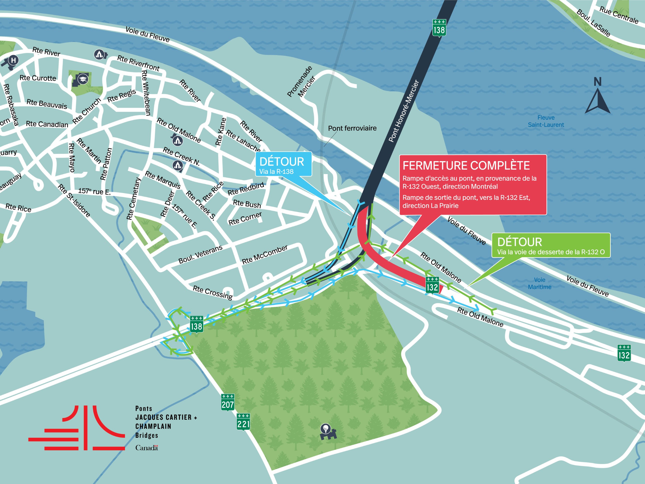 Pont Honoré-Mercier | Fermeture complète de bretelles d'accès et de sortie du pont Honoré-Mercier, les 14 et 15 décembre