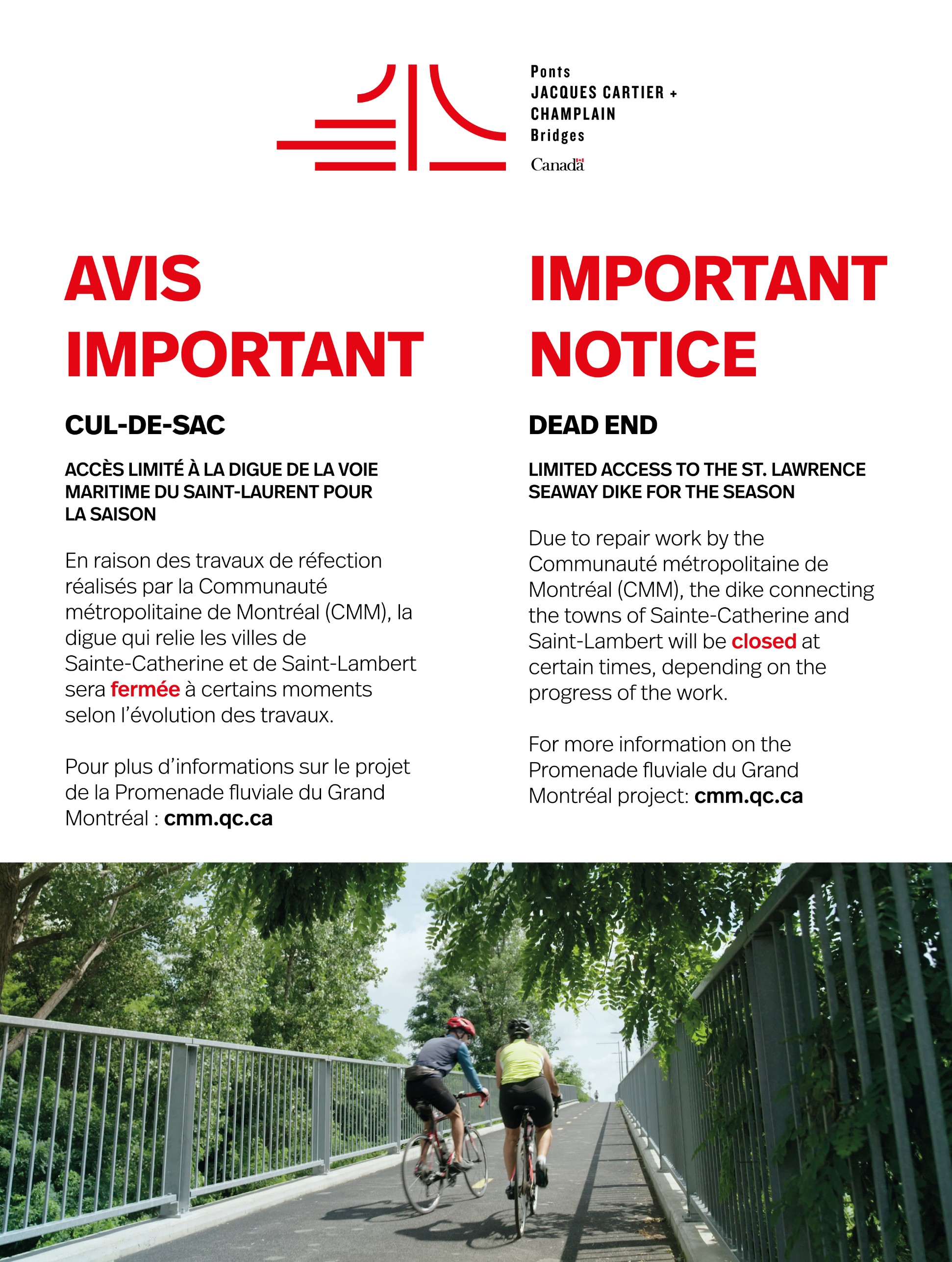 UP DATE Estacade | Limited access to the St. Lawrence Seaway dike bicycle path from May 12 until December 2025