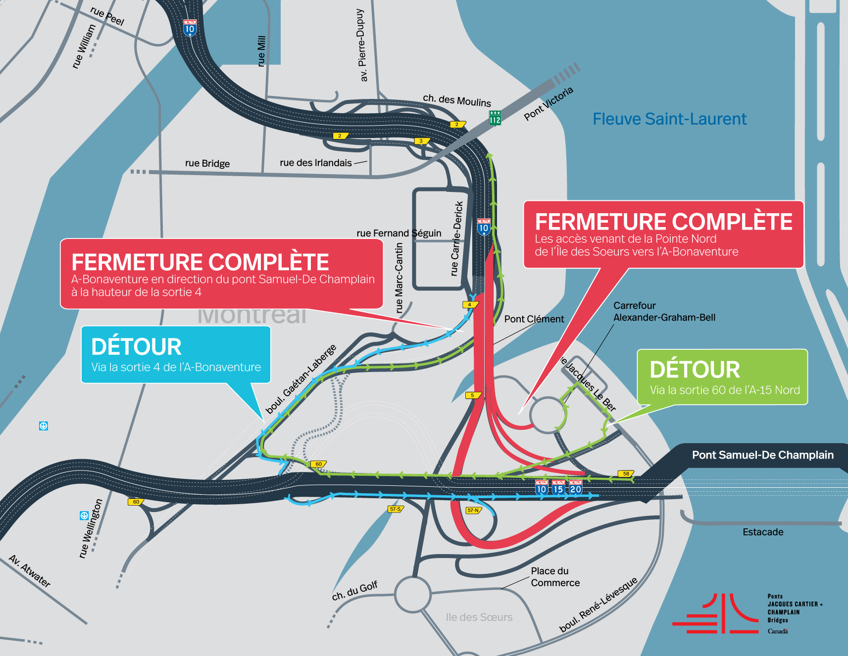 A-Bonaventure | Fermeture de nuit d'une portion de l'autoroute, secteur du pont Clément, le 24 avril