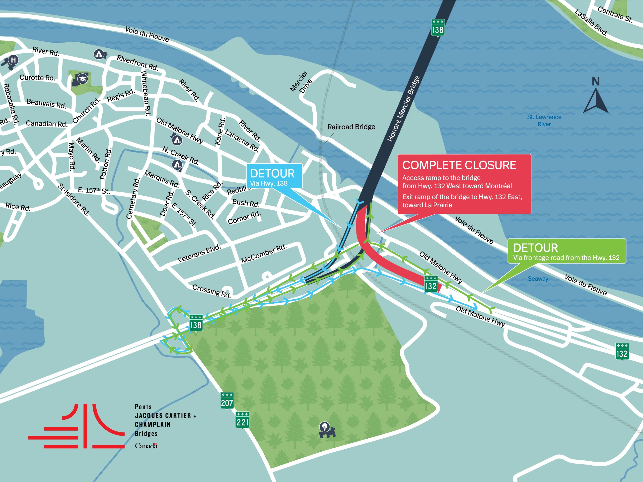 Honoré Mercier Bridge | Complete closure of access and exit ramps to the Honoré Mercier Bridge on April 26