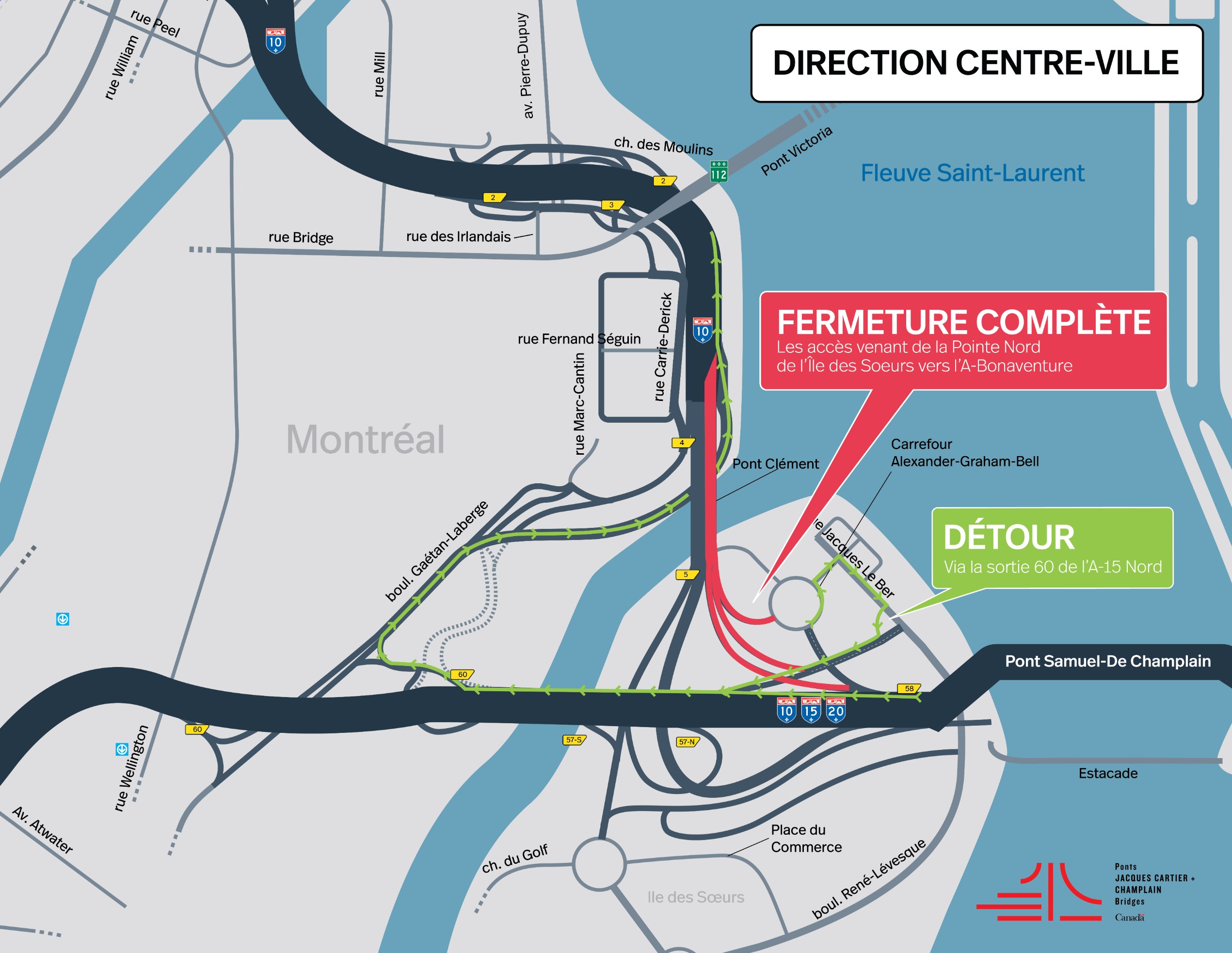 A-Bonaventure | Fermetures de nuit d'une portion de l'autoroute en direction du centre-ville, du 8 au 11 juin