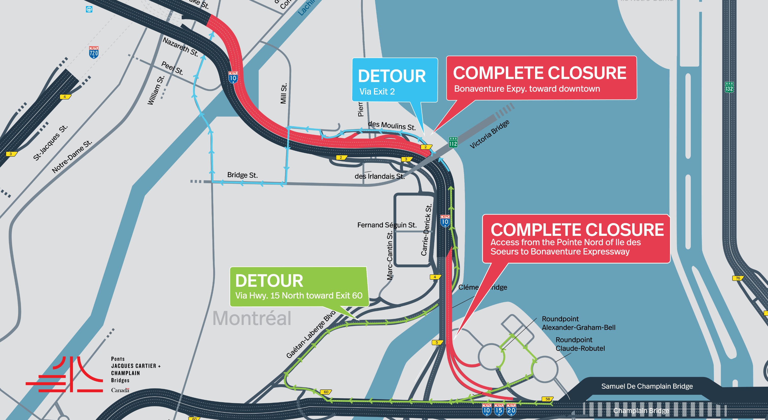 Bonaventure Expy. | Night closures of the accesses toward downtown and a portion of the Expy. in both directions