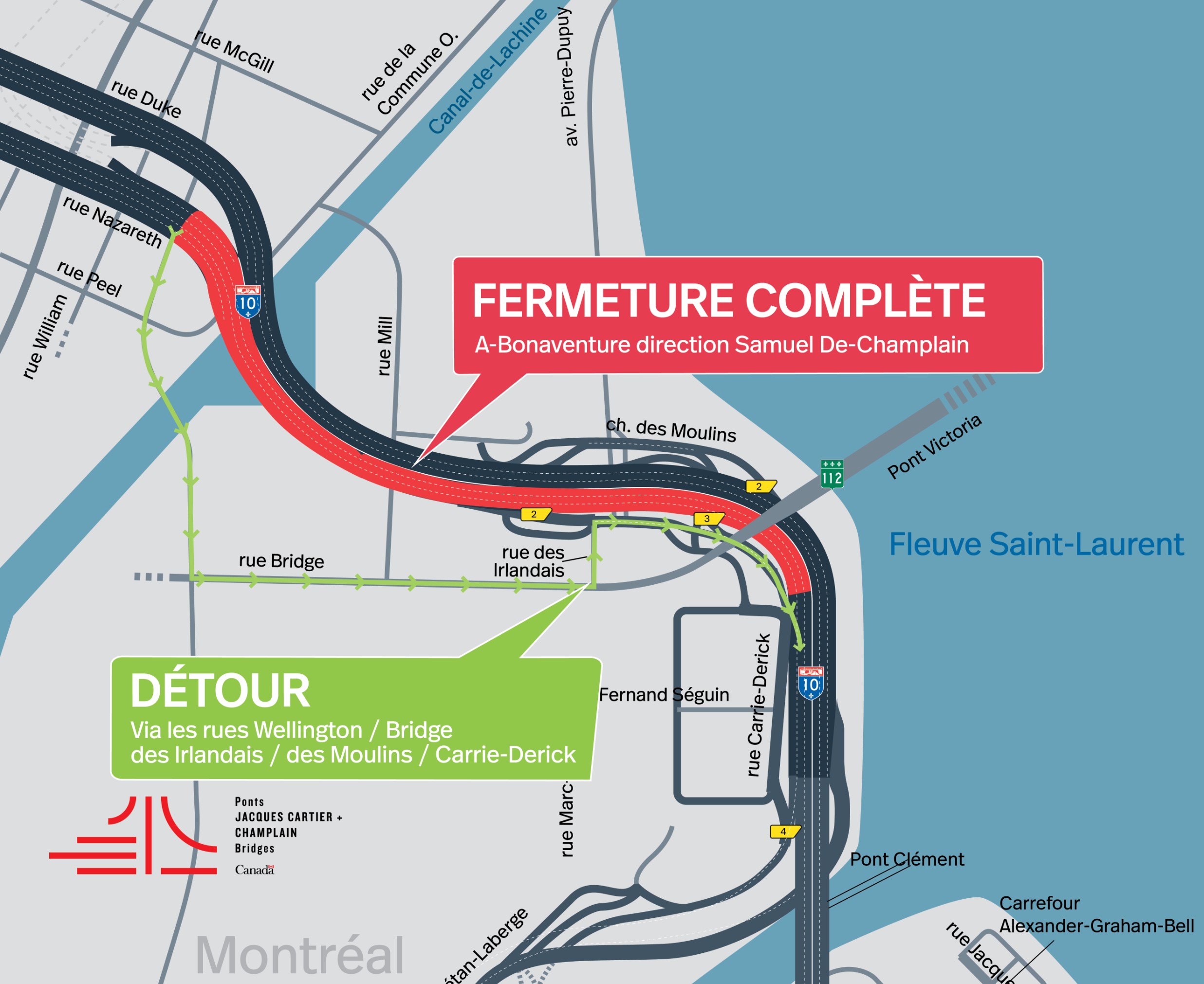 A-Bonaventure | Fermetures de nuit des accès en direction du centre-ville et d’une portion de l'autoroute dans les deux directions