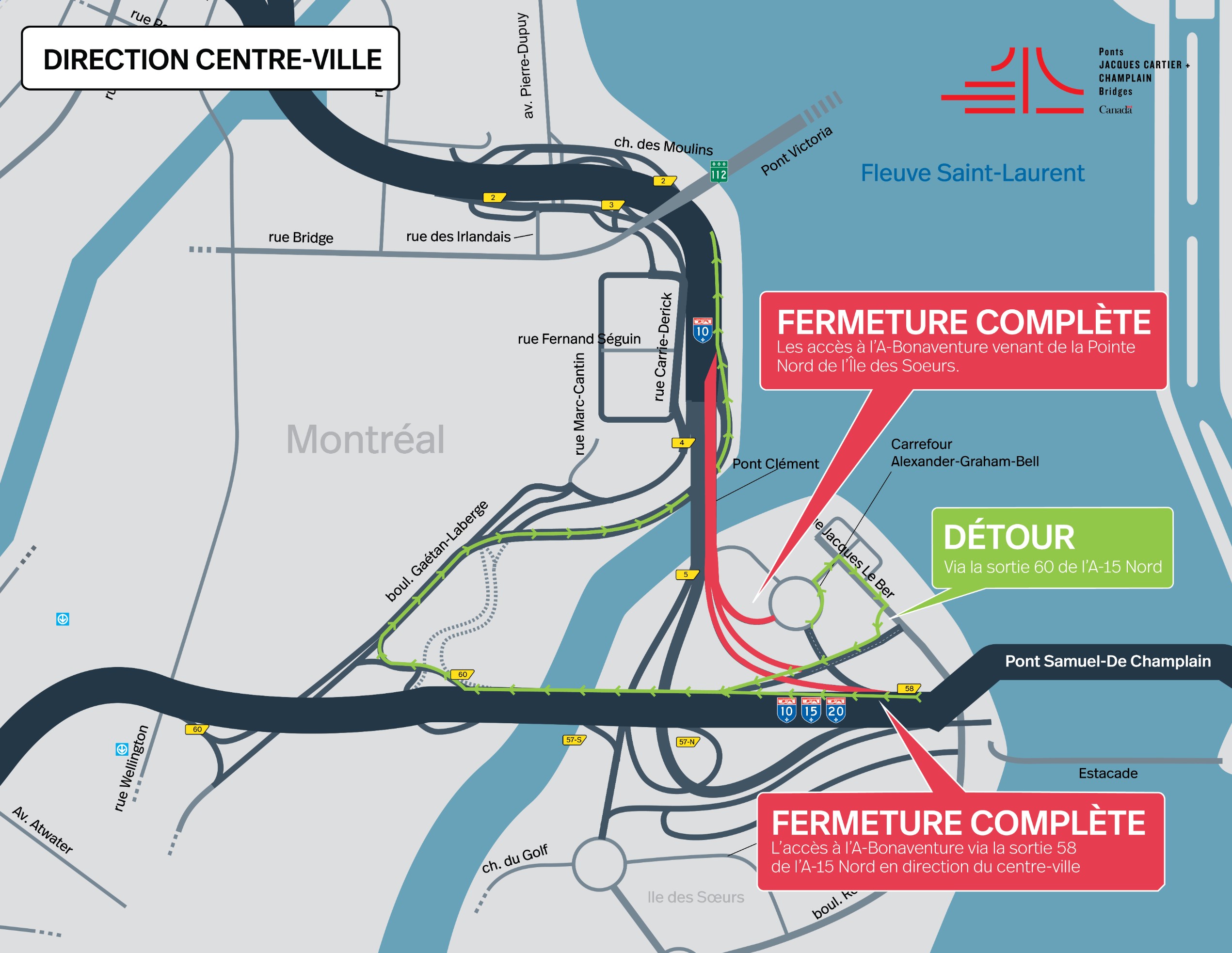 A-Bonaventure | Fermeture complète de nuit des accès à l'autoroute, direction centre-ville, le 17 février