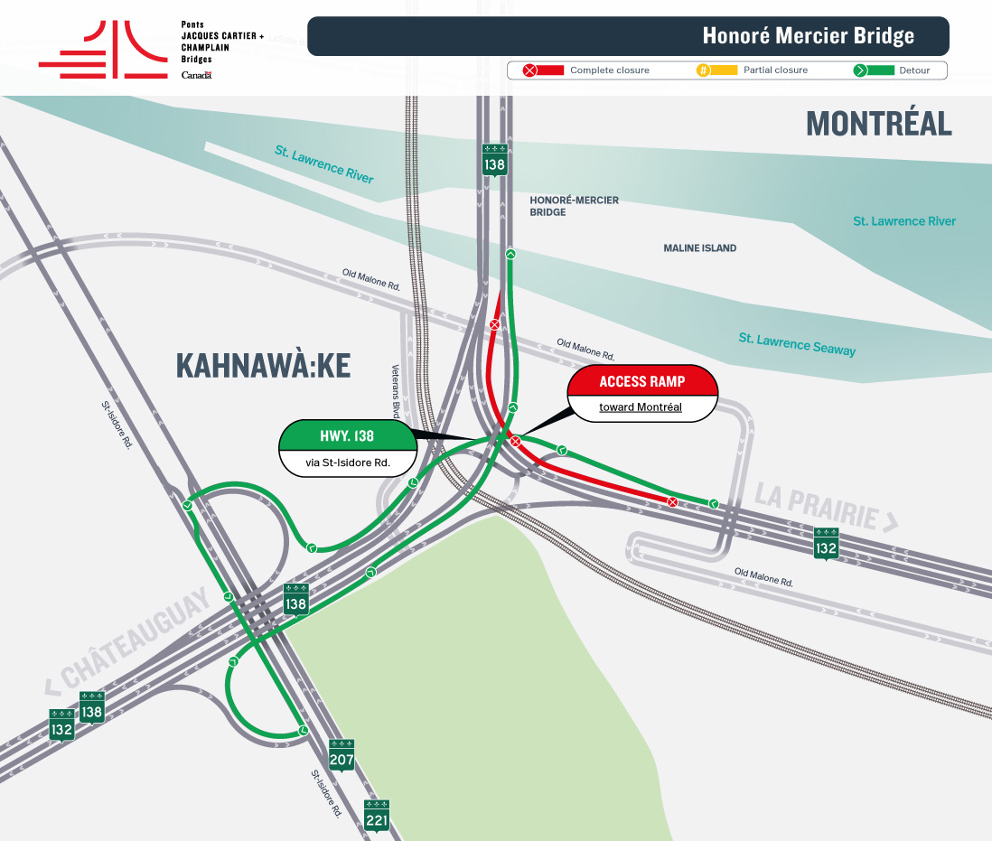 Honoré Mercier Bridge | Complete night closure of access and exit ramps to the Honoré Mercier Bridge on April 19