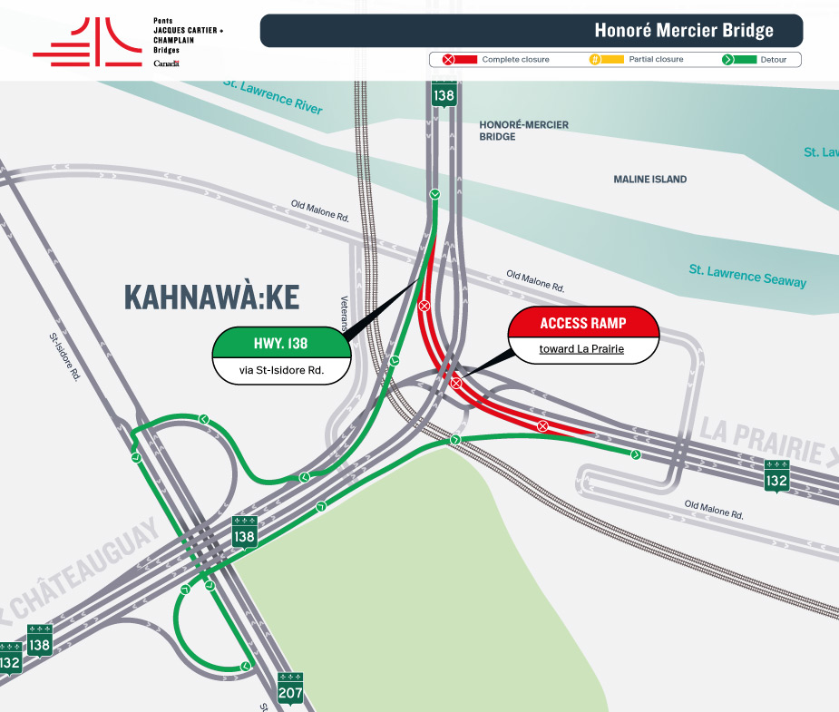 Honoré Mercier Bridge | Complete night closure of access and exit ramps to the Honoré Mercier Bridge on April 19