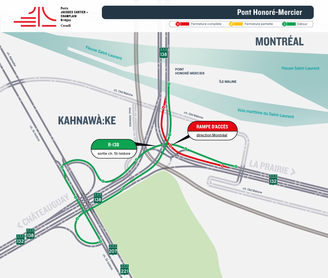 Pont Honoré-Mercier | Fermeture complète de nuit bretelles d'accès et de sortie du pont Honoré-Mercier le 25 avril