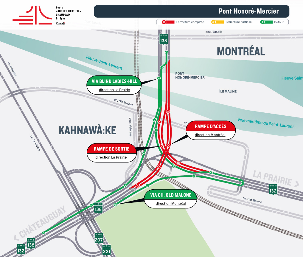 OUVERTURE DEVANCÉE | Pont Honoré-Mercier - ÉVITEZ LE SECTEUR | Blitz de travaux majeur - Fermeture de plusieurs rampes d'accès et de sortie du 29 mai au 31 mai