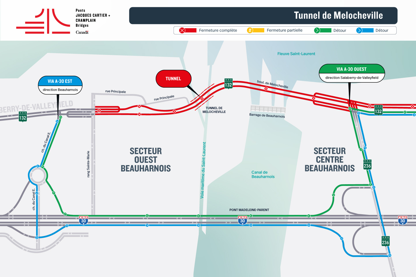 Tunnel de Melocheville | Fermeture complète de nuit du tunnel de Melocheville dans les deux directions, le 8 juillet