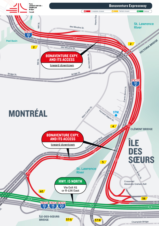 Bonaventure Expy. | Day closures of the Expy., toward downtown, from September 19 to 22 (World Cycling Championships)