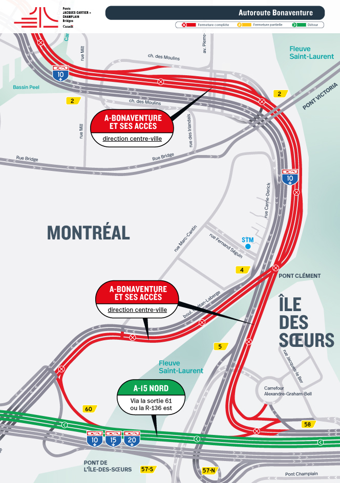 A-Bonaventure | Fermetures de jour de l'autoroute, direction centre-ville, du 19 au 22 septembre (mondiaux de cyclisme)