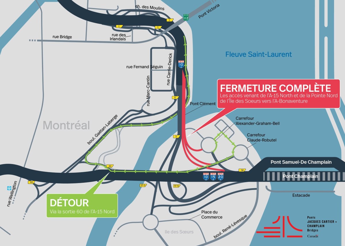 A-Bonaventure | Fermeture complète de nuit des accès à l’autoroute, en direction du centre-ville, du 14 au 16 novembre