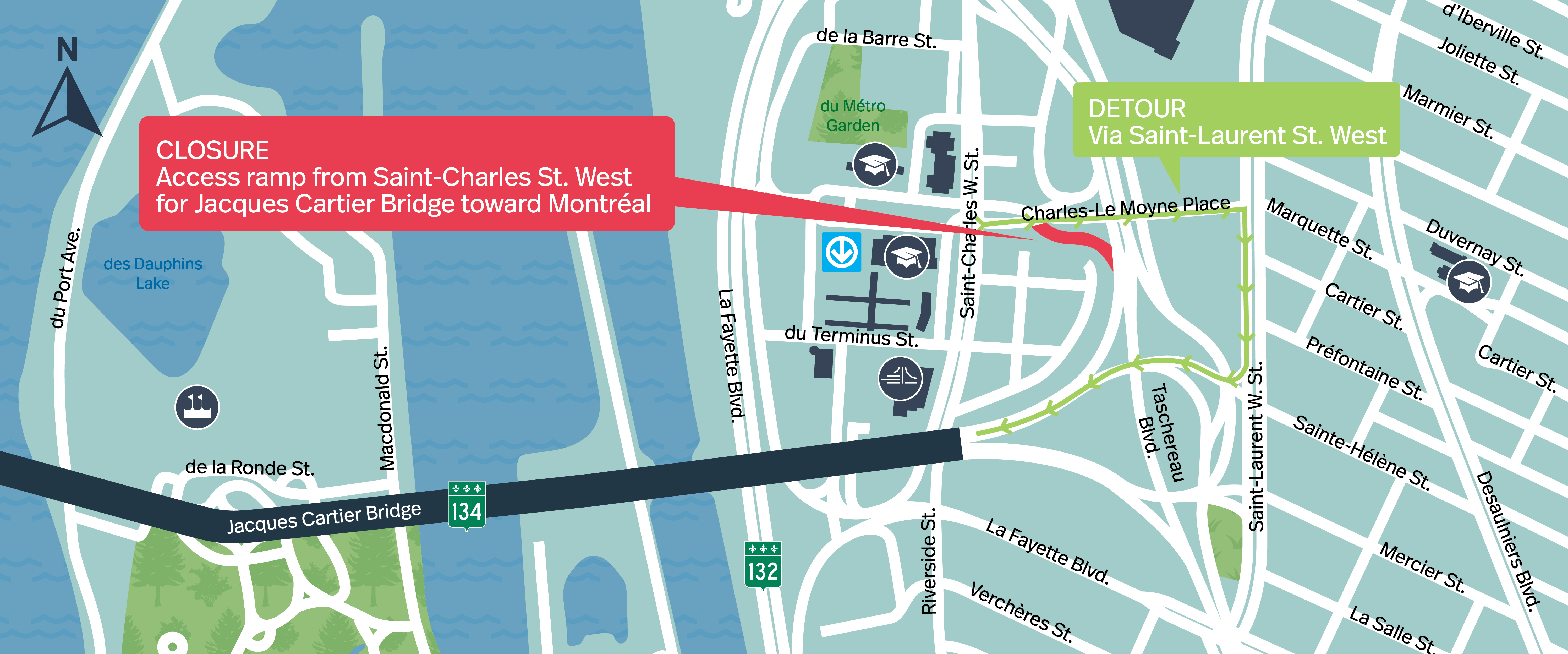 Jacques Cartier Bridge | Complete overnight closure of the Place Charles-Le Moyne access ramp, on November 10