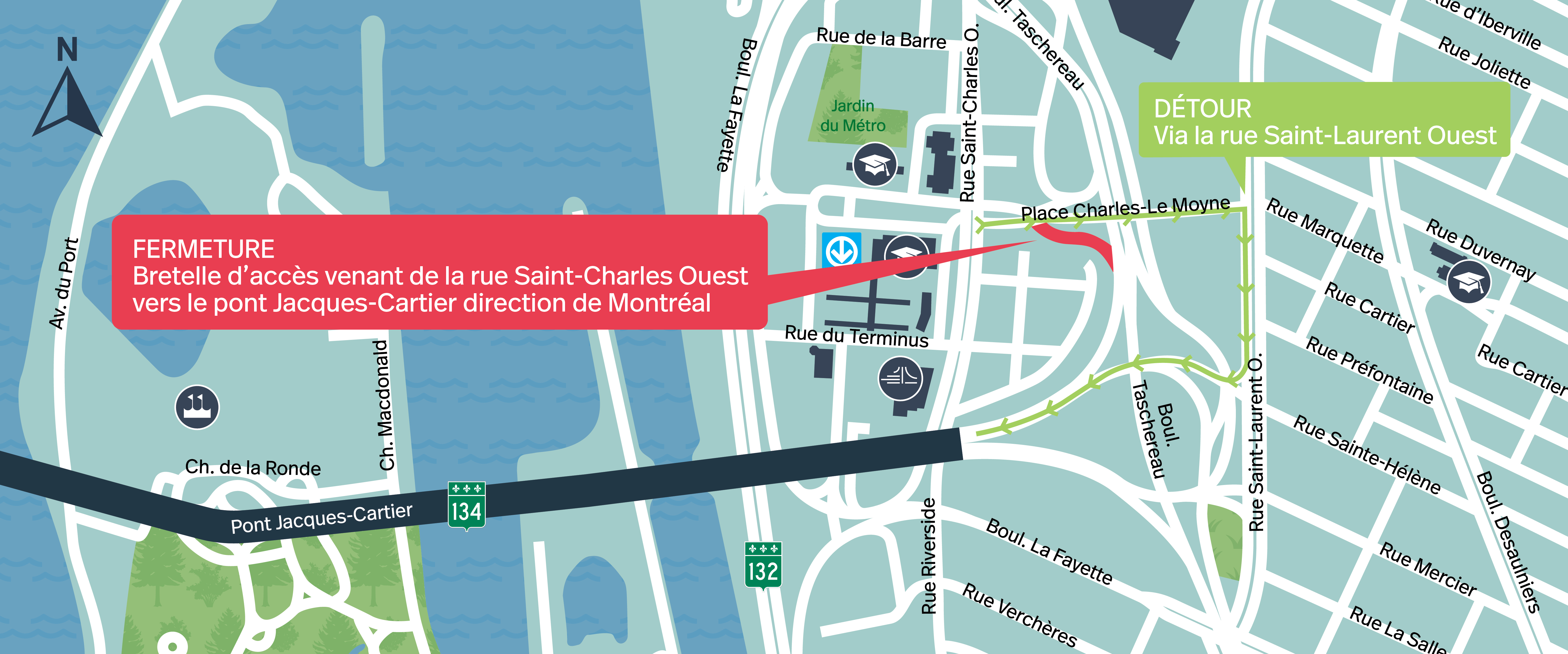 Pont Jacques-Cartier | Fermeture complète de nuit de la bretelle d’accès de Place Charles-Le Moyne, 10 novembre