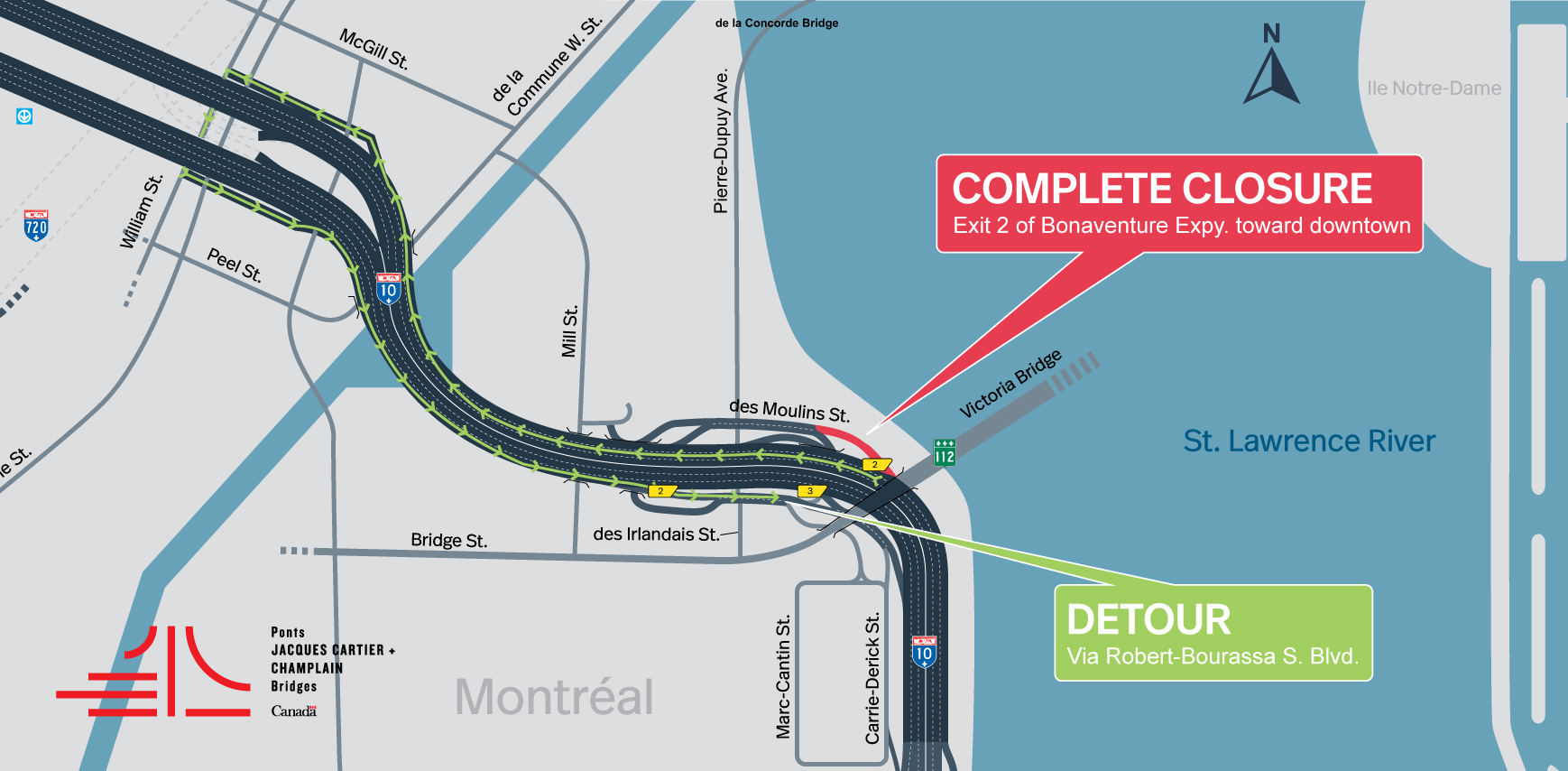 Bonaventure Expy. | Complete night closure of the Exit 2, toward downtown, on November 15
